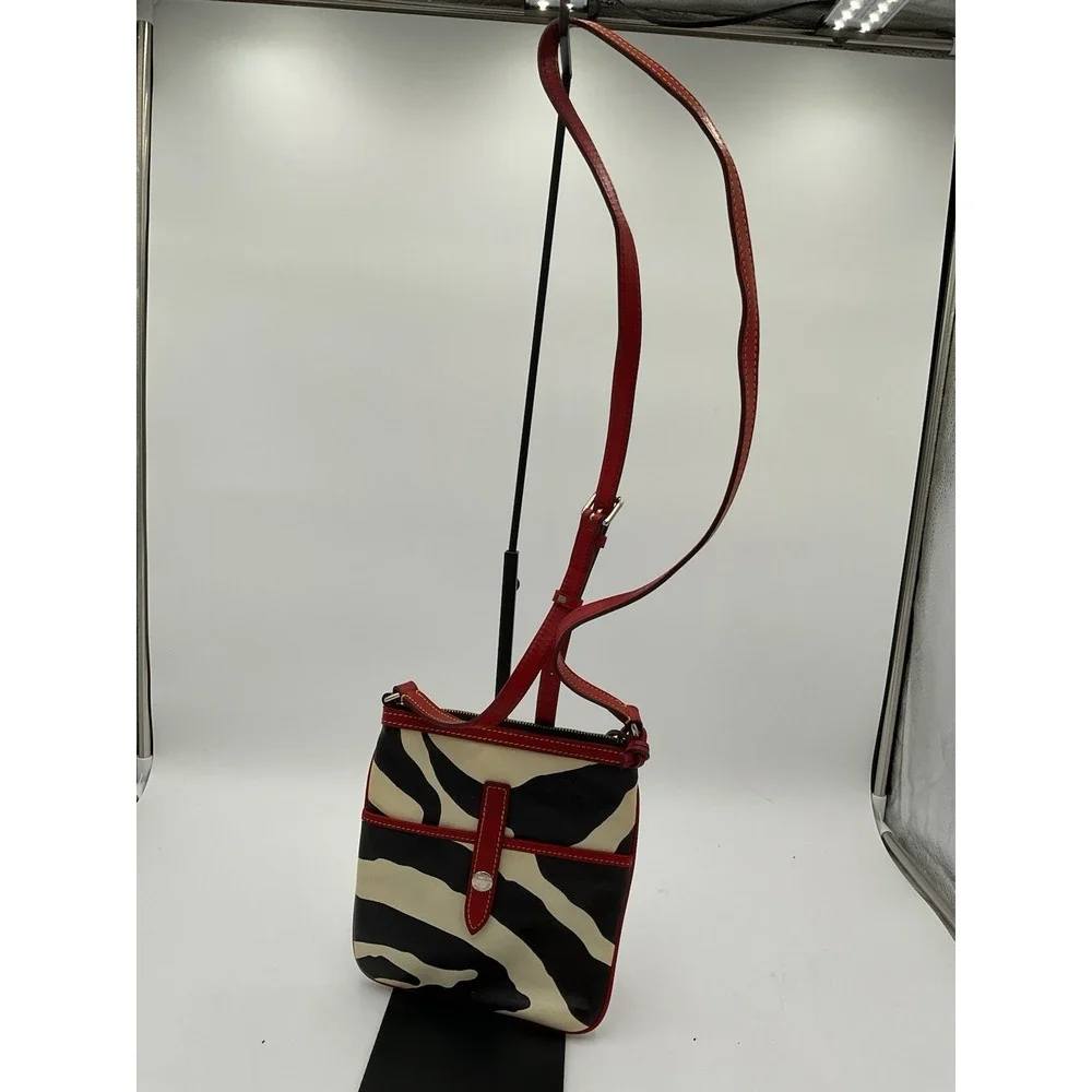 Dooney & Bourke Zebra Print And Red Crossbody Bag 8 X 8 Zipper  Closure
